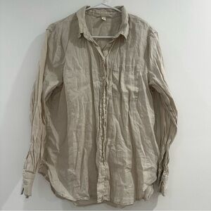 Casual Beige 100% Linen Button-Up Shirt